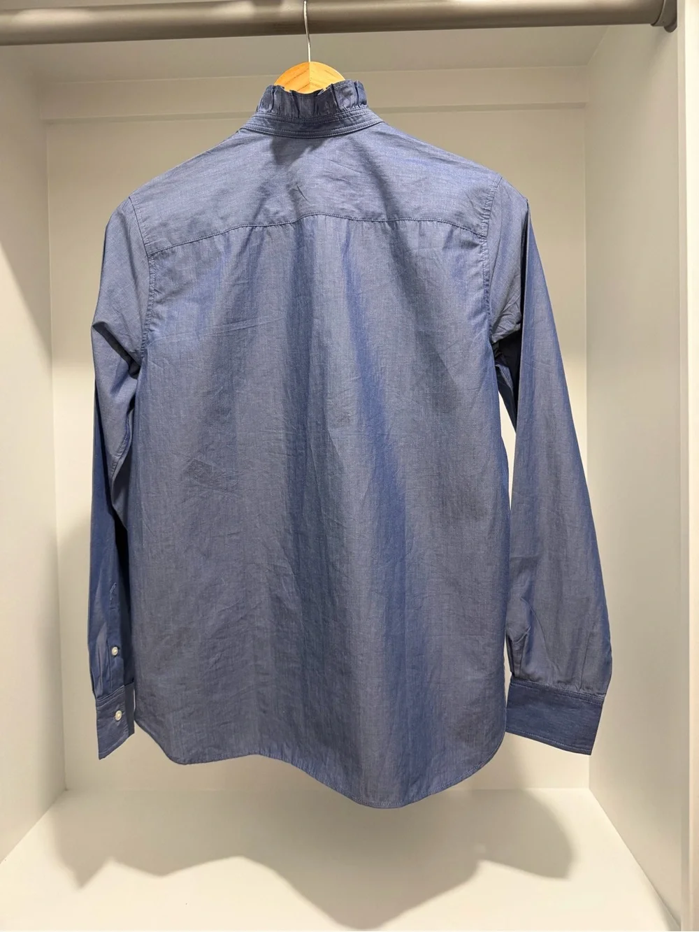 NEW J. Crew Jules Ruffle Collar Cotton Poplin Shirt Cornflower Blue Size 2 CN523